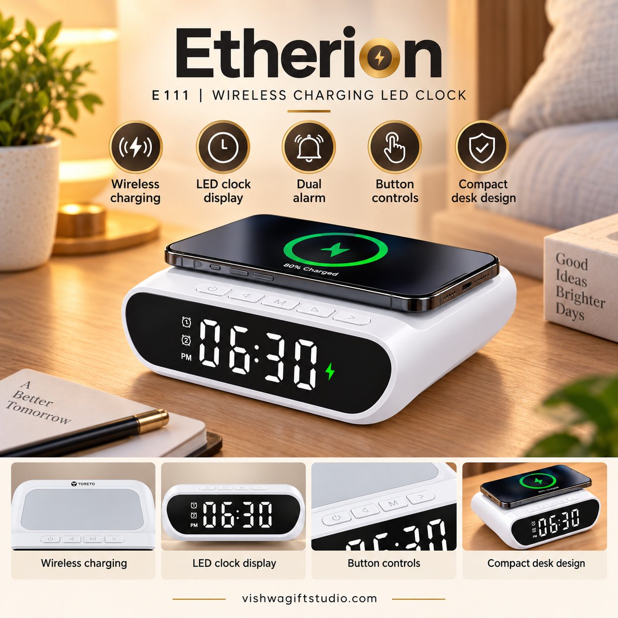 E111 Etherion Wireless Charging LED Clock - Image 2