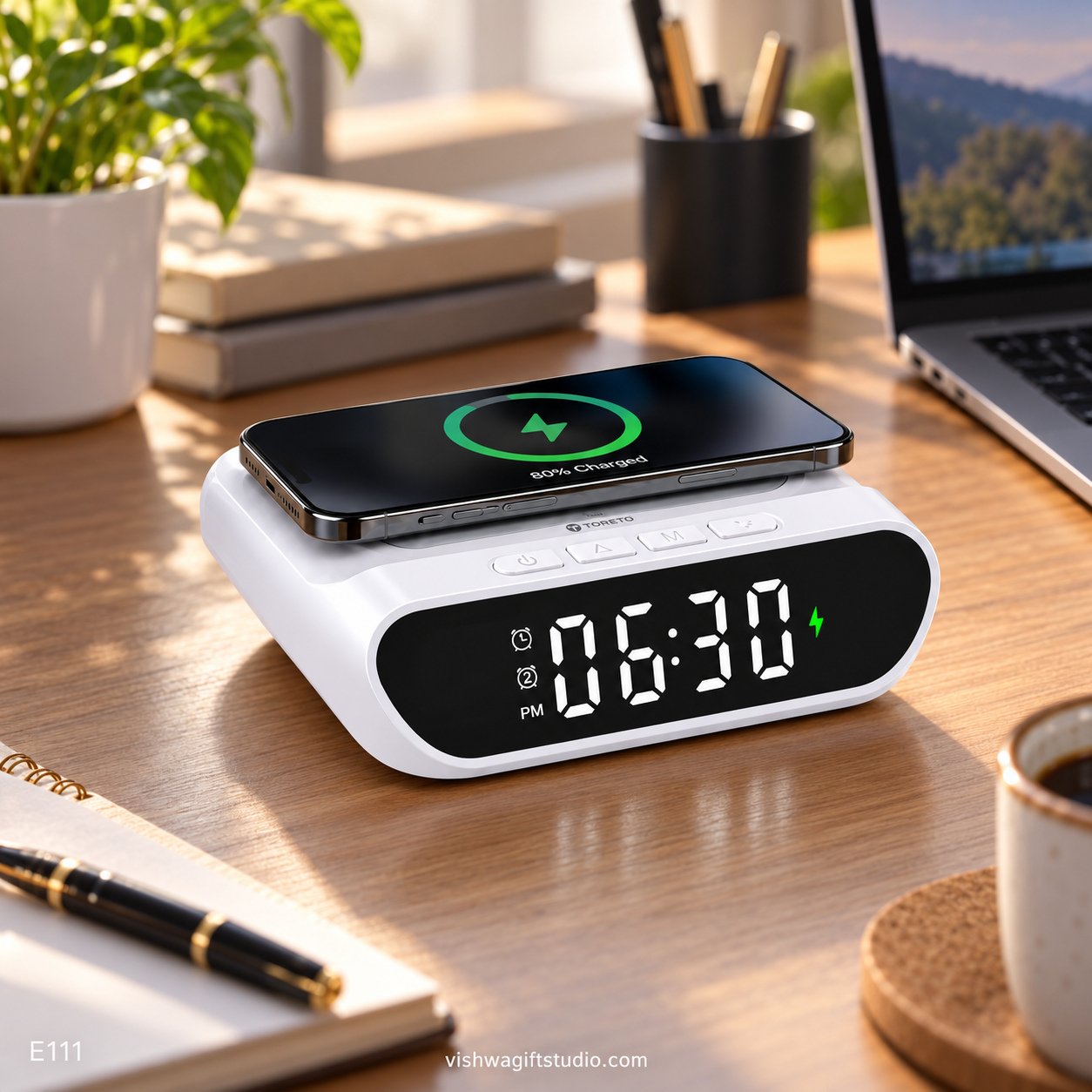 E111 Etherion Wireless Charging LED Clock