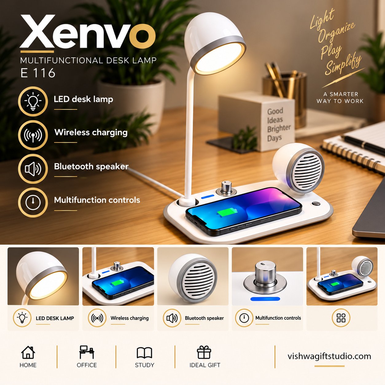 E116 Xenvo Wireless Charging Speaker Desk Lamp - Image 2