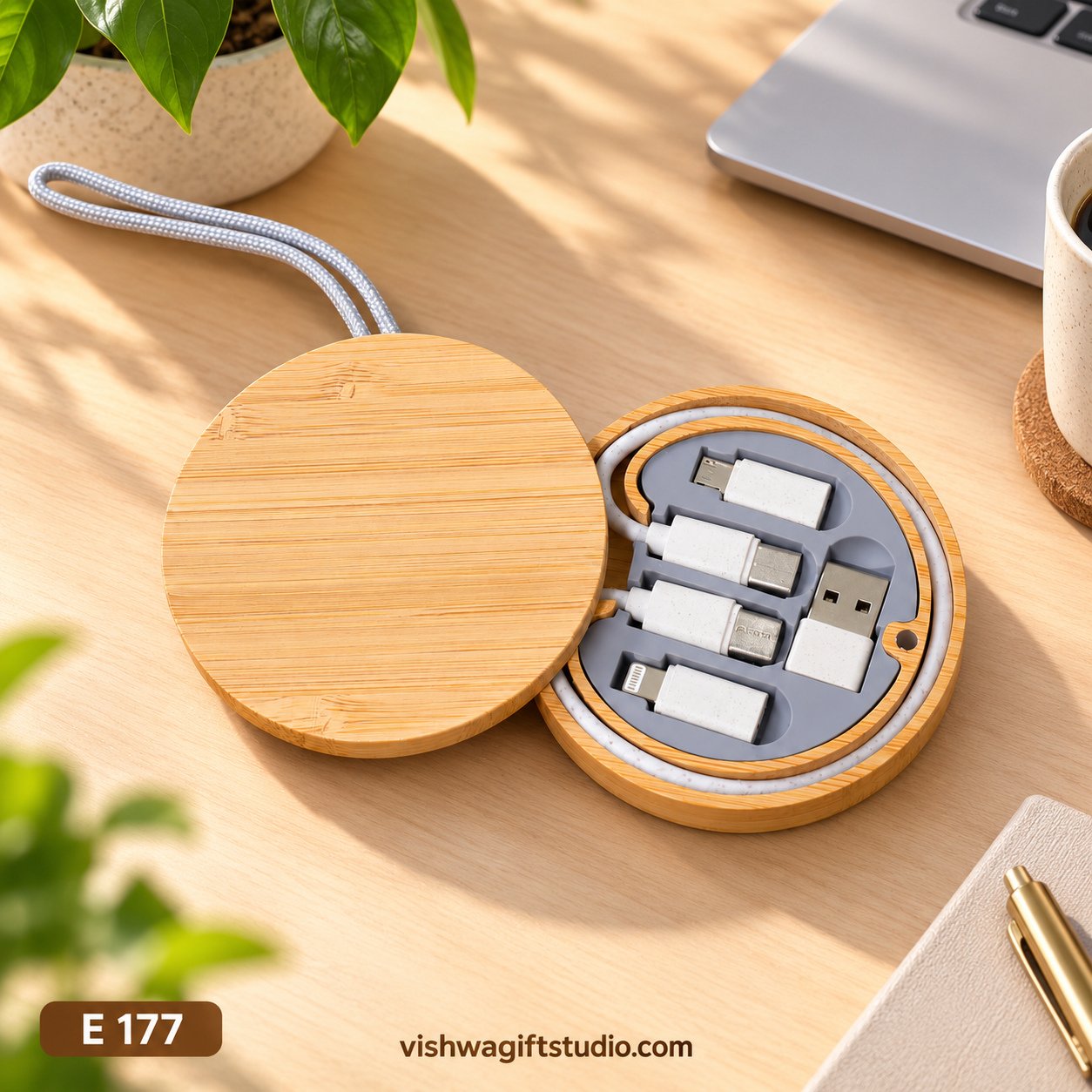E177 Circle 5-in-1 Bamboo Charging Cable Kit