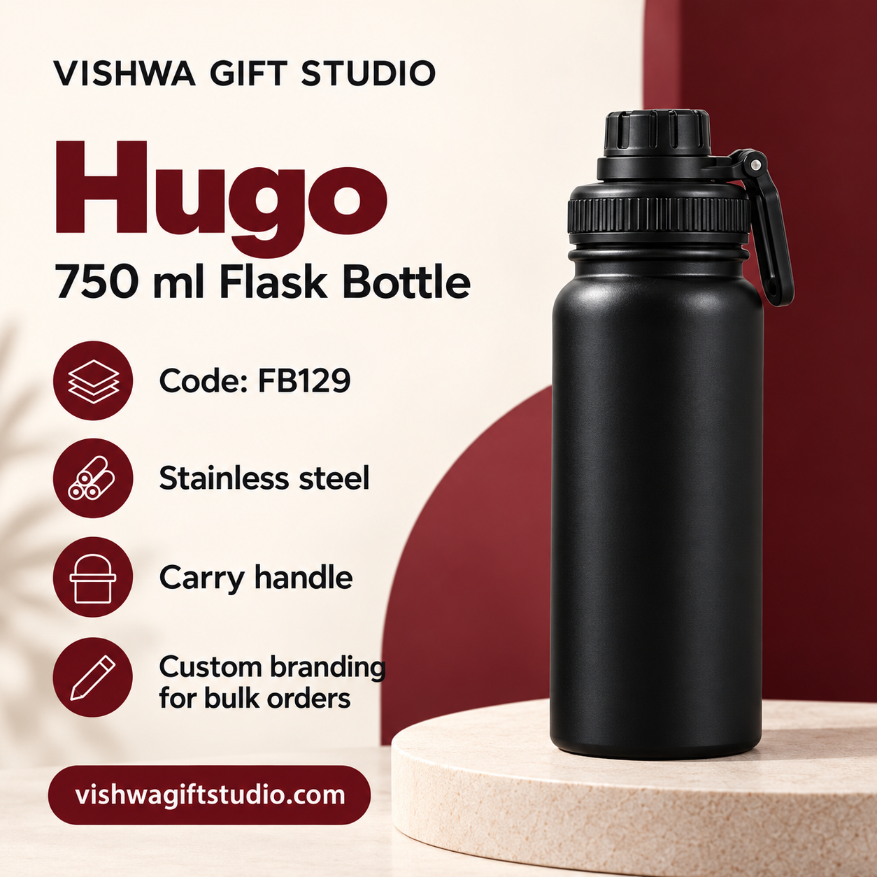 Hugo 750 ml Flask Bottle - FB129 - Image 2