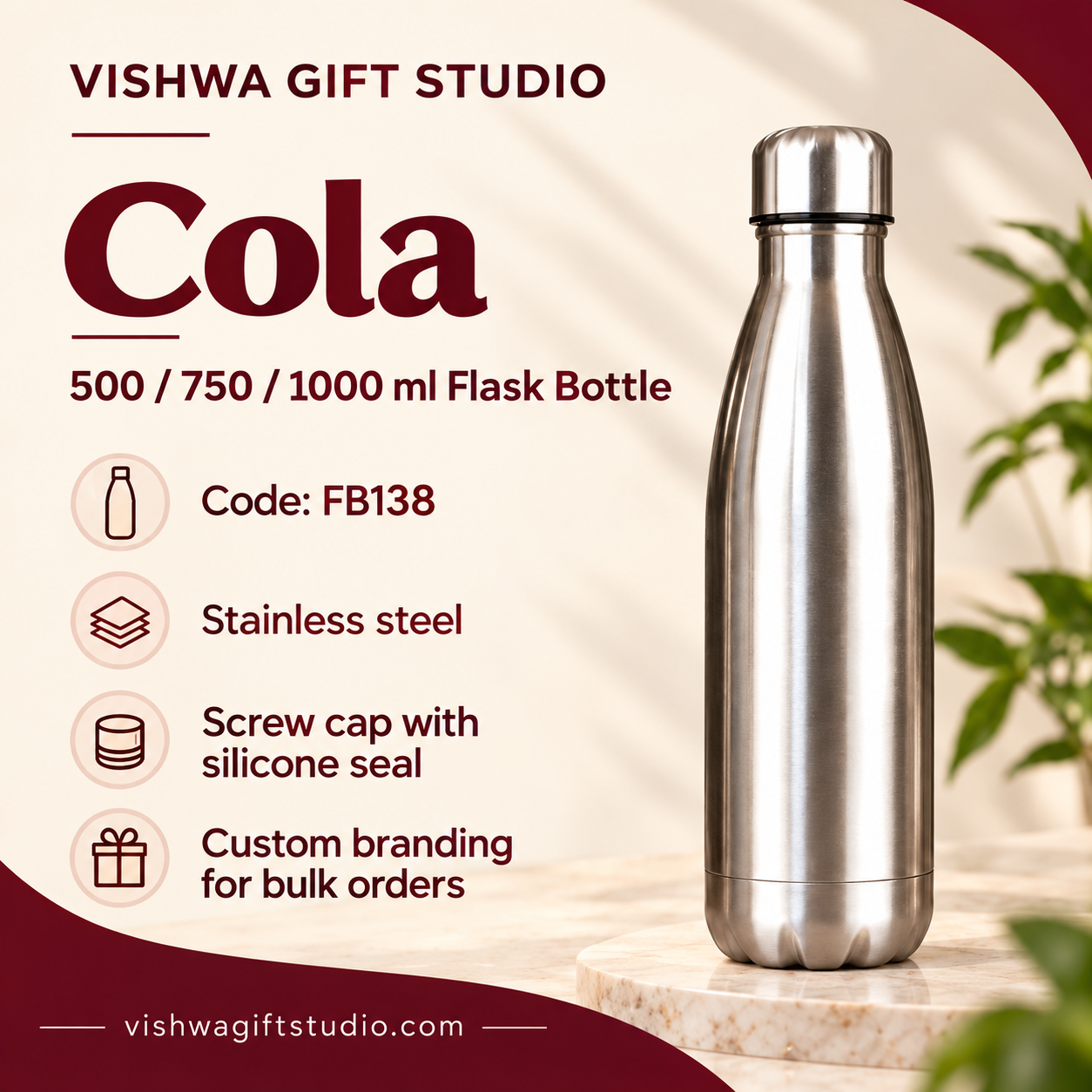 Cola 500 / 750 / 1000 ml Flask Bottle - FB138 - Image 2