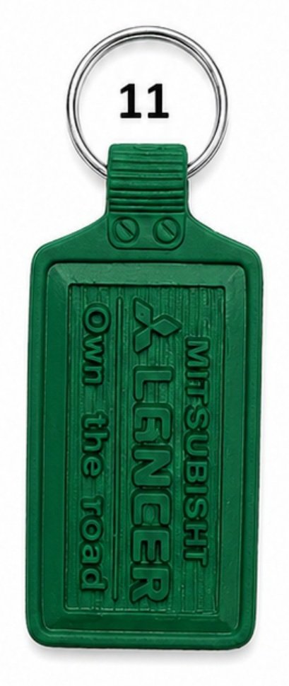 11 Green Rectangular Die Moulded PVC Keychain - Code 11