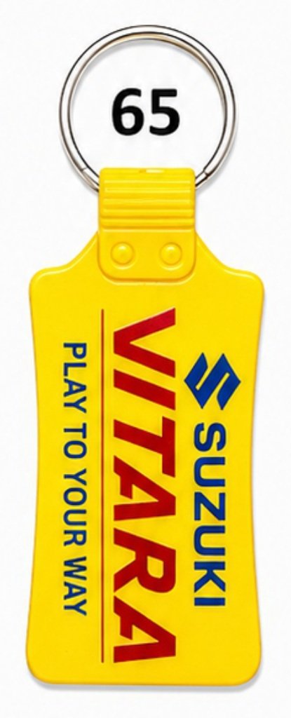 65 Yellow Tapered Tag Double-Sided Laminated ABS Keychain - Code 65
