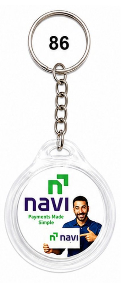 86 White Round Digital Sticker Plastic Keychain - Code 86