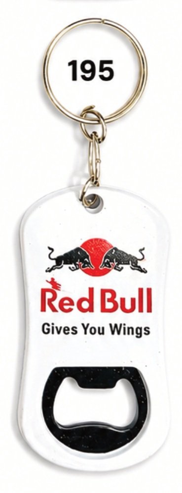 195 White Tapered Tag Moulded Bottle Opener Keychain - Code 195