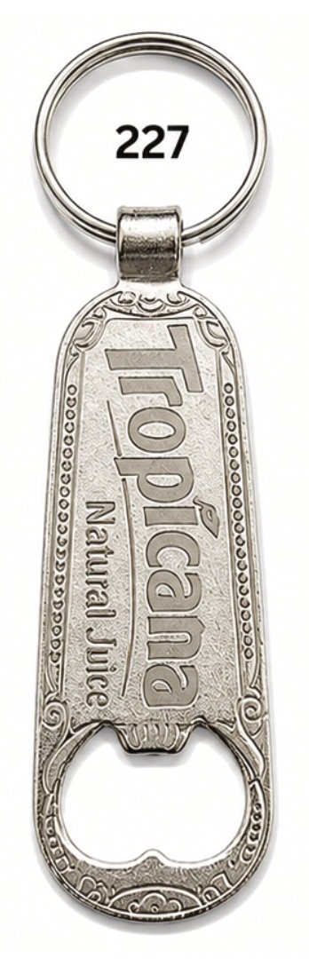 227 Long Rounded Rectangle Spark Nickel Metal Bottle Opener Keychain - Code 227