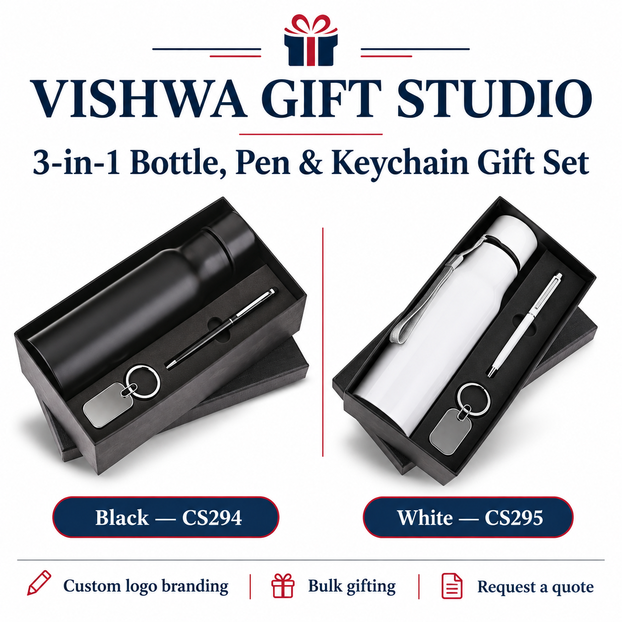 3-in-1 Bottle, Pen & Keychain Gift Set - CS294 / CS295 - Image 2
