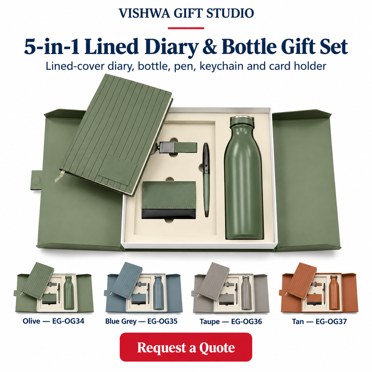 5-in-1 Lined Diary & Bottle Gift Set - EG-OG34 / EG-OG35 / EG-OG36 / EG-OG37 - Image 2