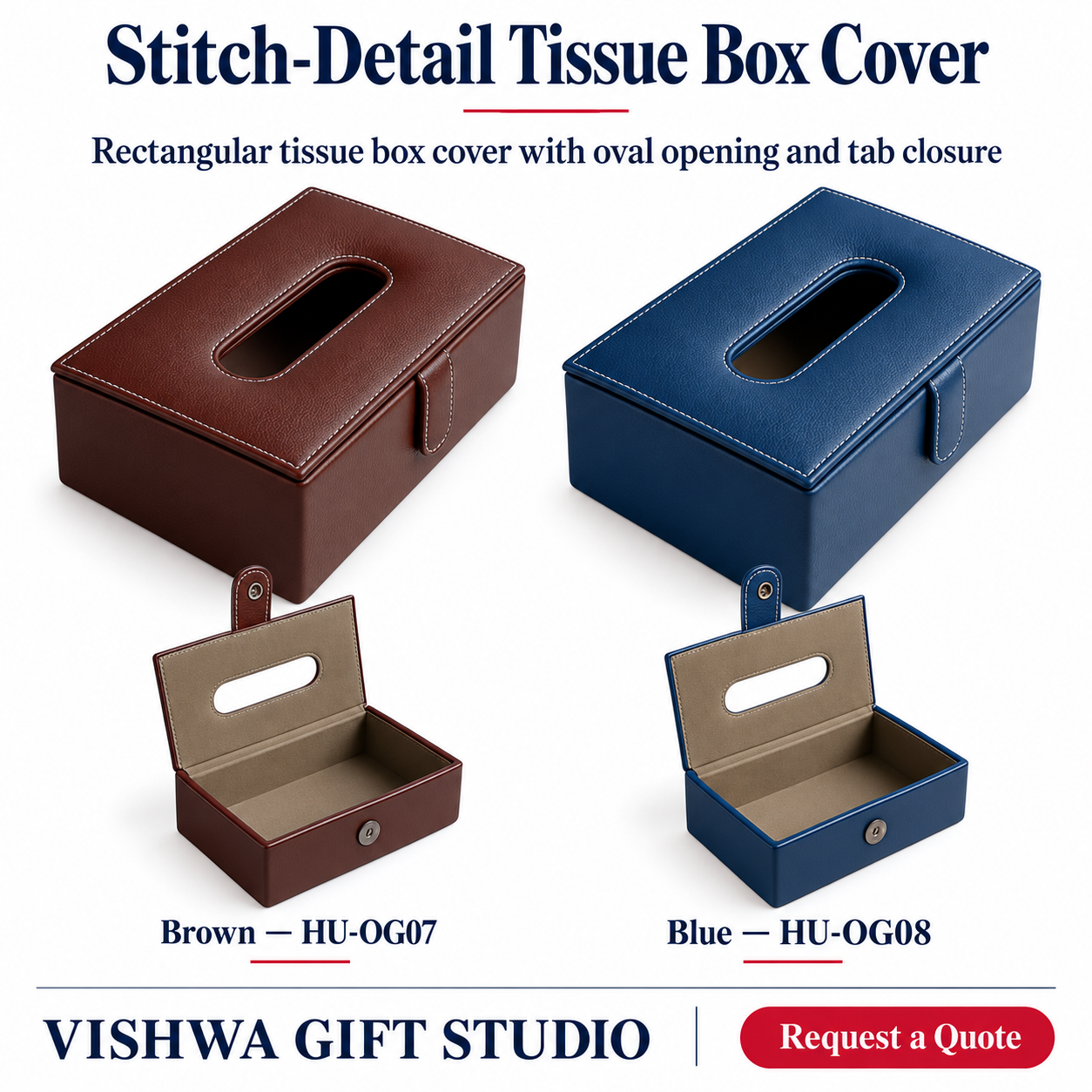 Stitch-Detail Tissue Box Cover - HU-OG07 / HU-OG08 - Image 2