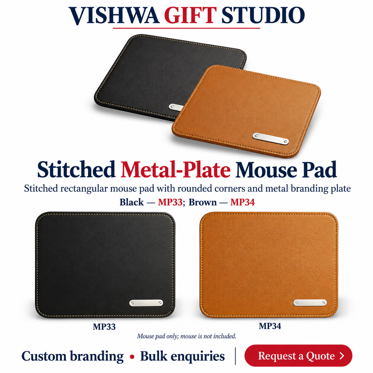 Stitched Metal-Plate Mouse Pad - MP33 / MP34 - Image 2