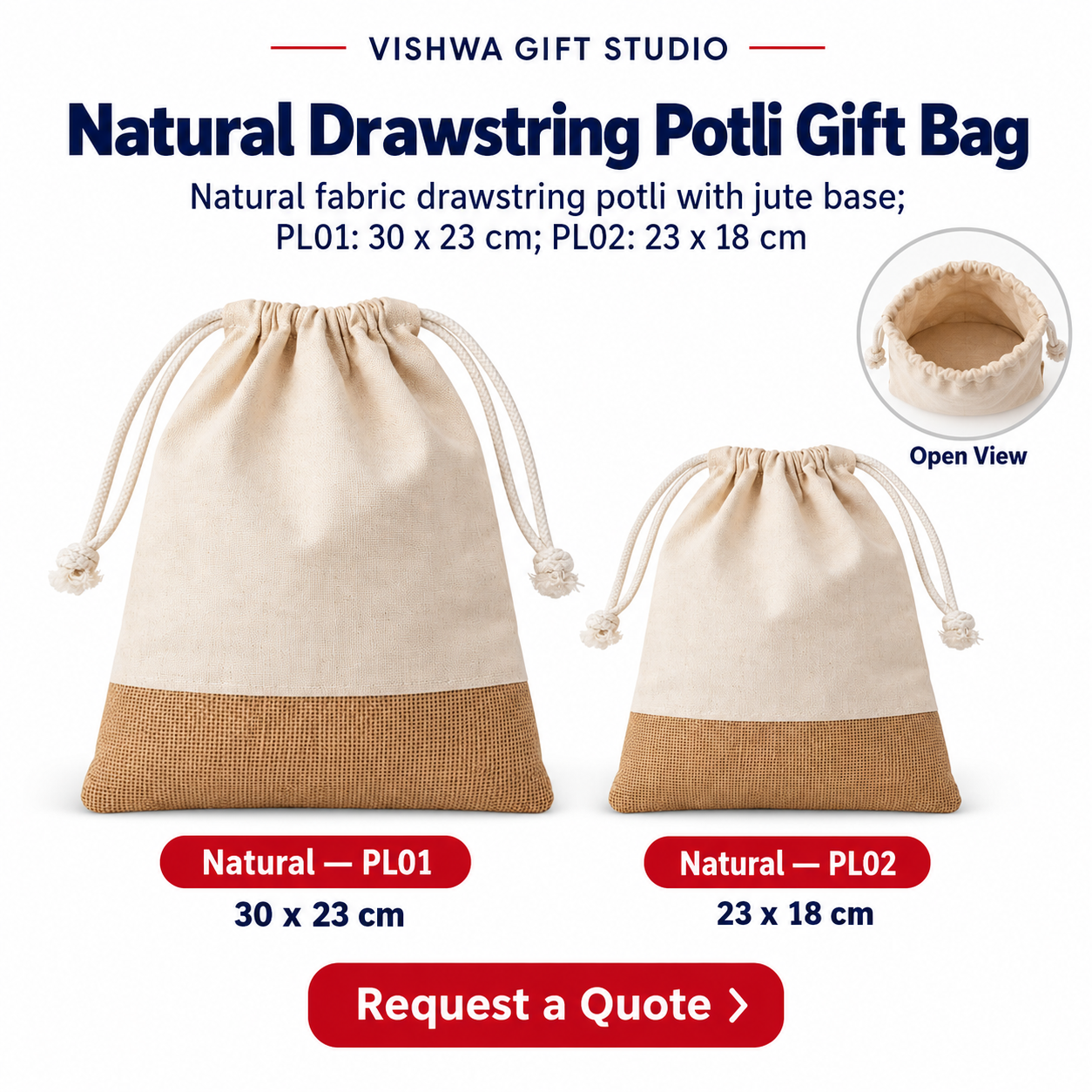 Natural Drawstring Potli Gift Bag - PL01 / PL02 - Image 2
