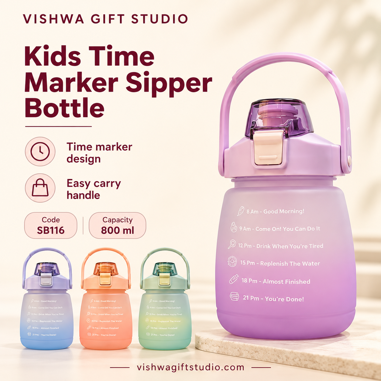 Kids Time Marker Sipper Bottle - 800 ml - SB116 - Image 2
