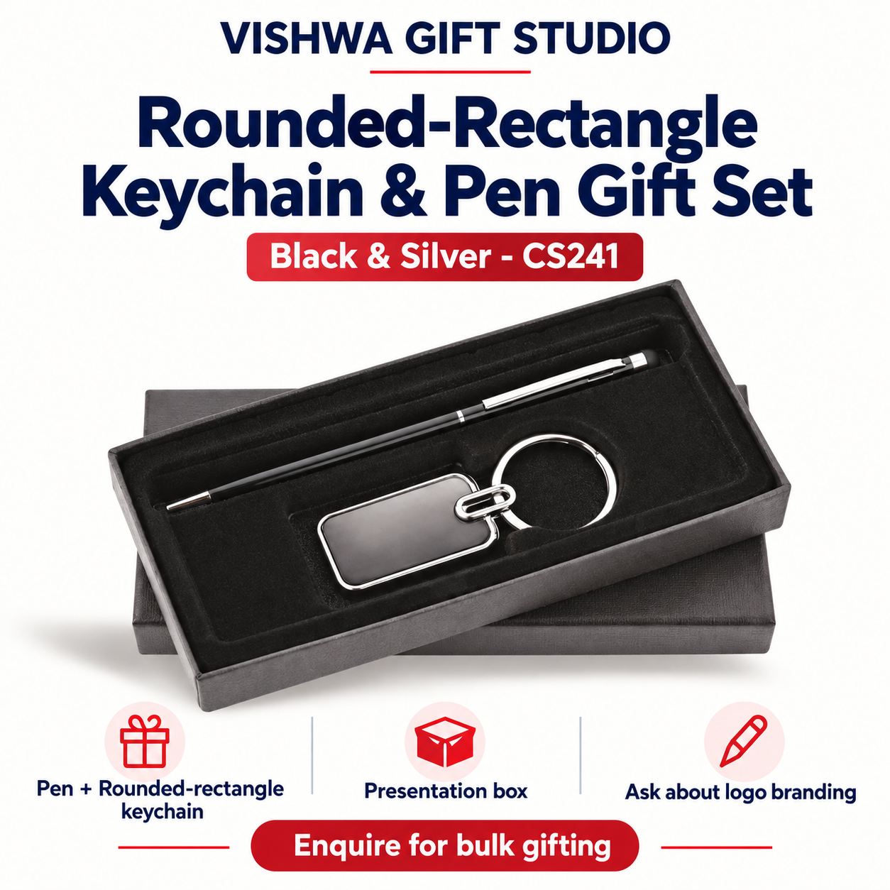 2-in-1 Rounded-Rectangle Keychain & Pen Gift Set - CS241 - Image 2
