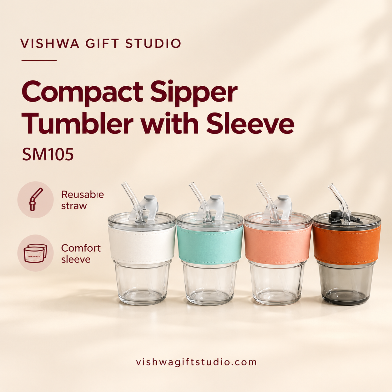 Compact Sipper Tumbler with Sleeve - SM105 - Image 2