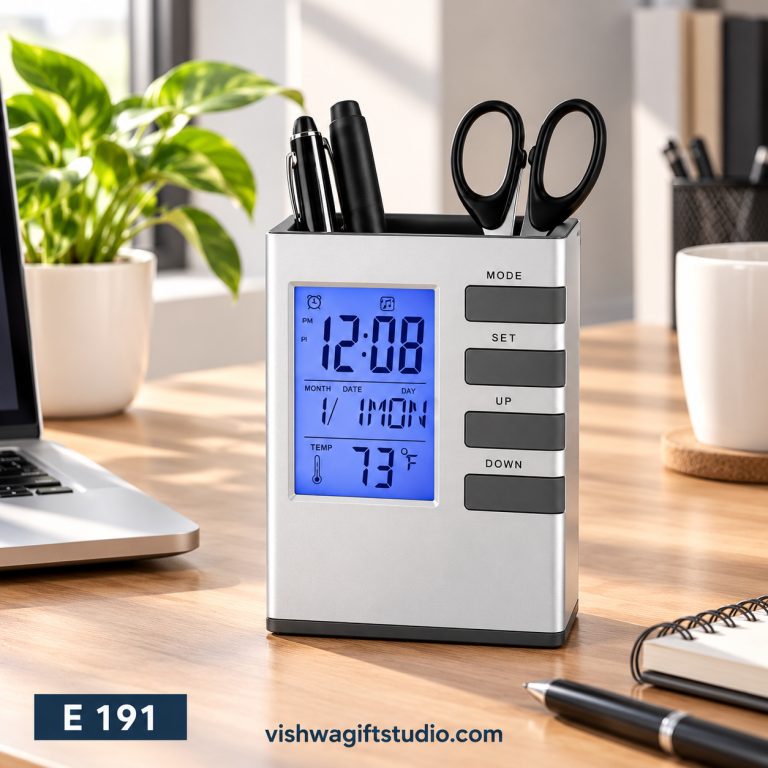 E191 Quantum Multifunction Clock Pen Holder