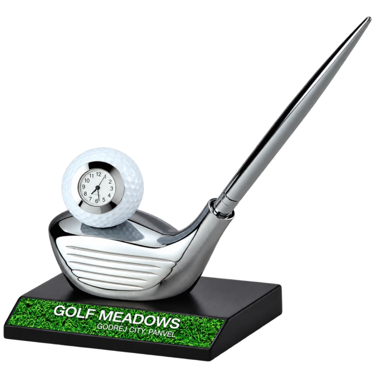457 Golf Theme Pen Stand With Clock