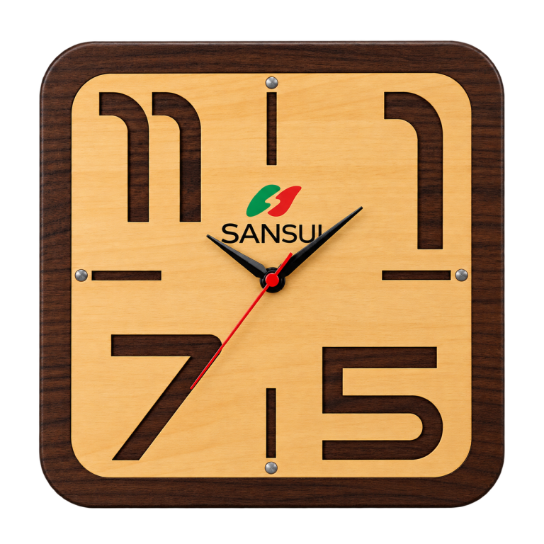 WD1012 Square Wooden Wall Clock with Bold Numerals