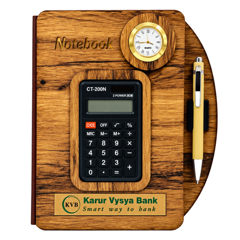 WD2002 Wooden Notebook with Calculator Clock and Pen