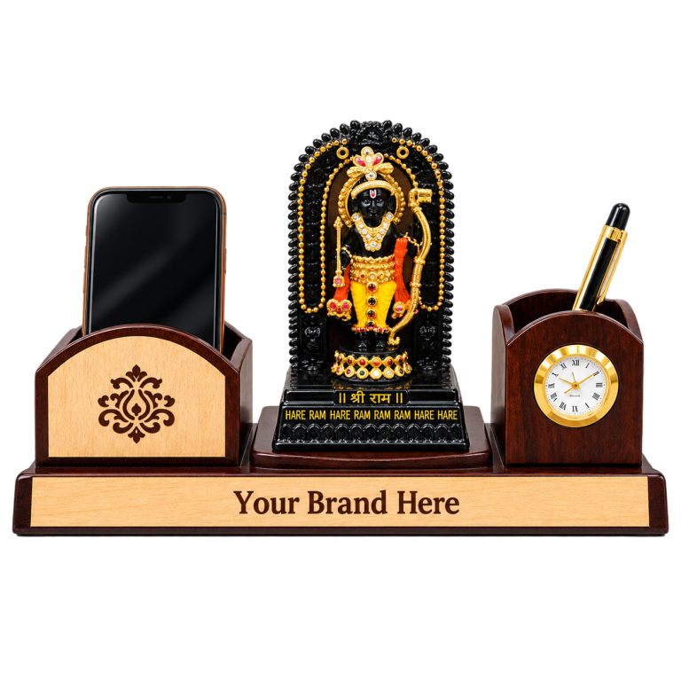 WD4008 Wooden Desk Organiser with Memento and Clock