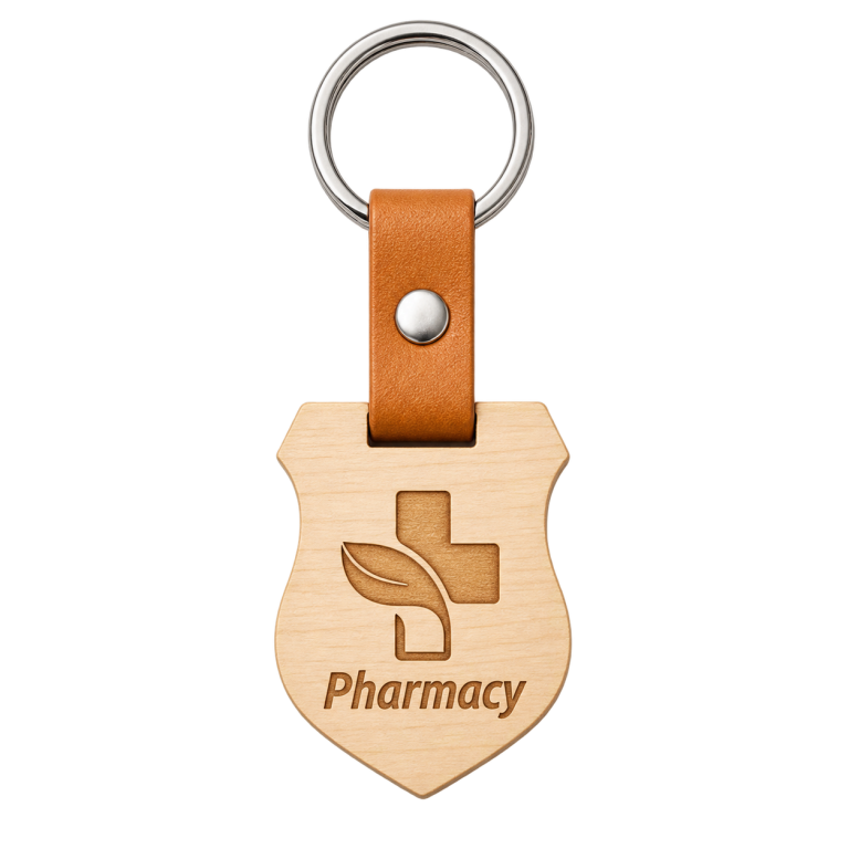 WD-K005 Pharmacy Shield MDF Keychain with Leather Strap