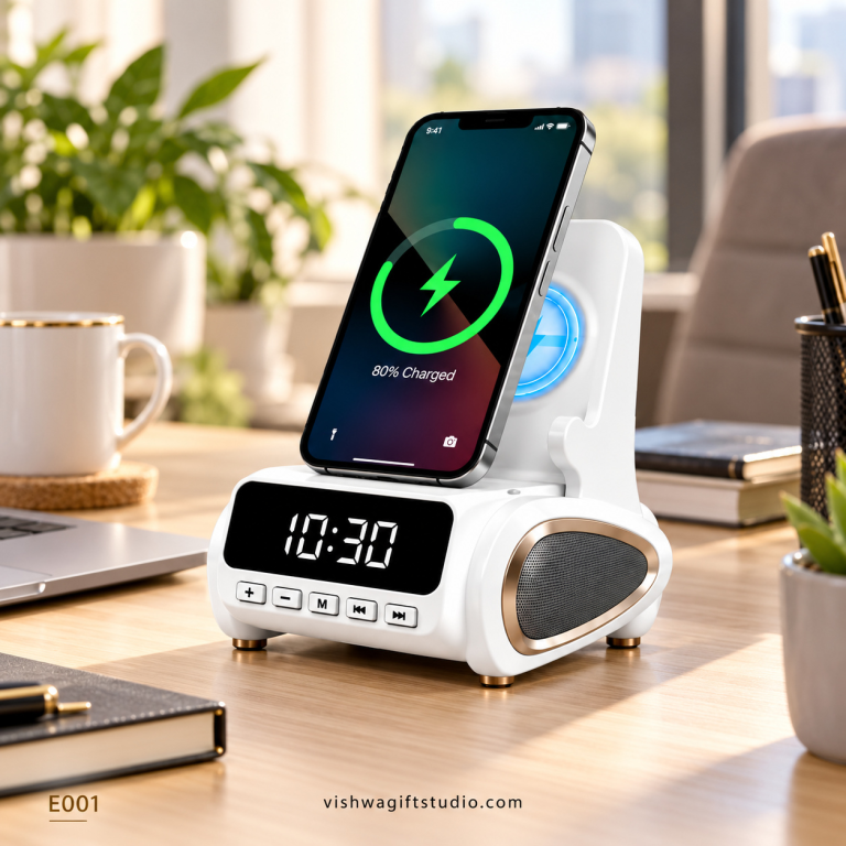 E001 Boombox Wireless Charging Speaker Clock