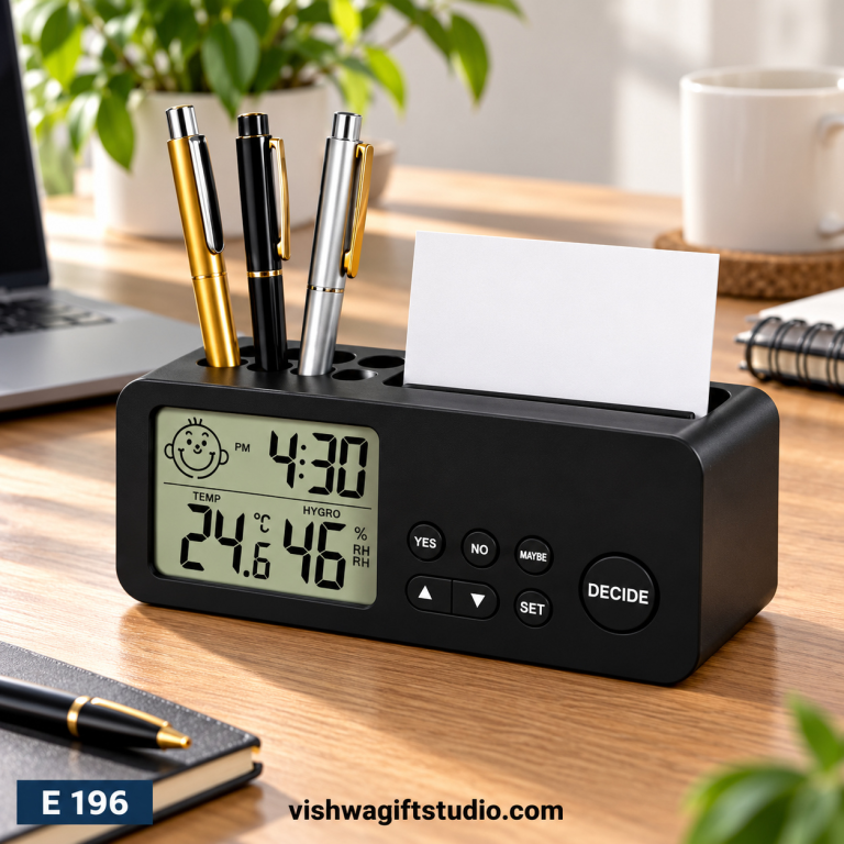 E196 Decider Table Clock Pen Stand and Card Holder