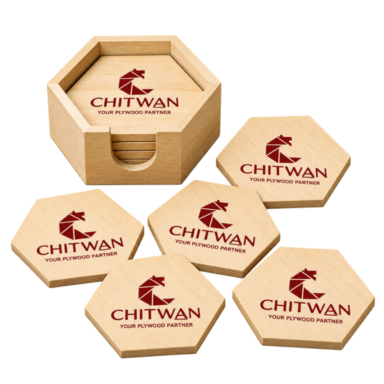 WD77 Hexagonal Wooden Coaster Set with Storage Box