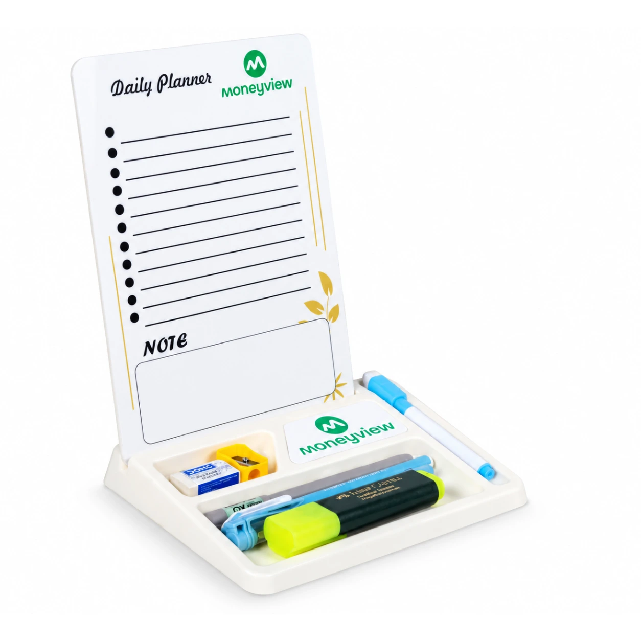 387 white daily planner with Moneyview sample branding