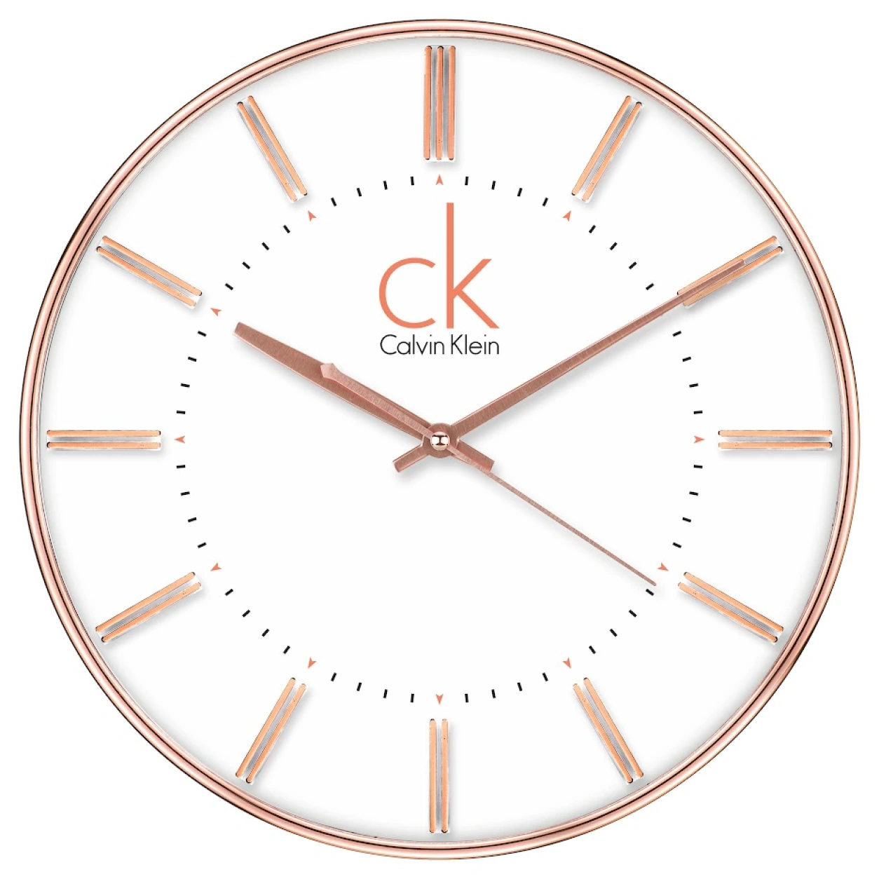 Model 50 minimal round wall clock original photo with Calvin Klein sample branding