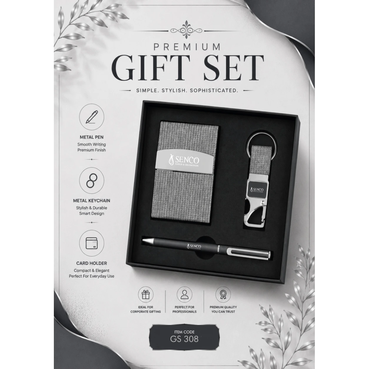 3-in-1 Card Holder, Pen & Keychain Gift Set – GS 308 - Image 2