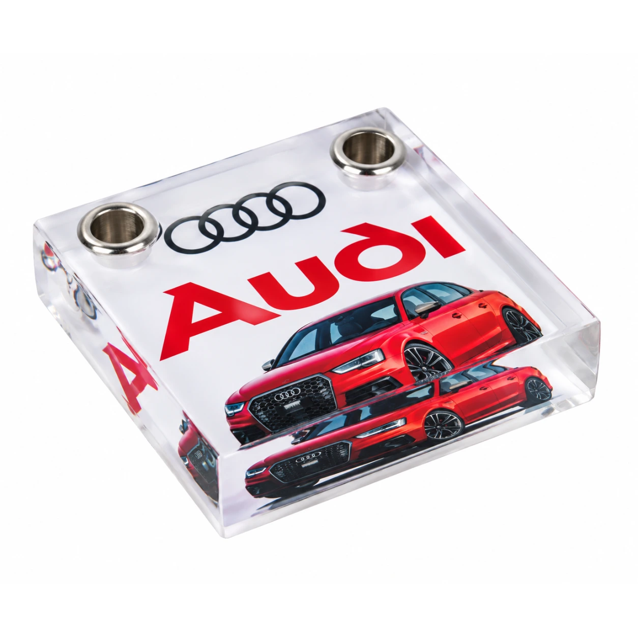 APW632 Acrylic Paperweight with Two Pen Holders — APW632