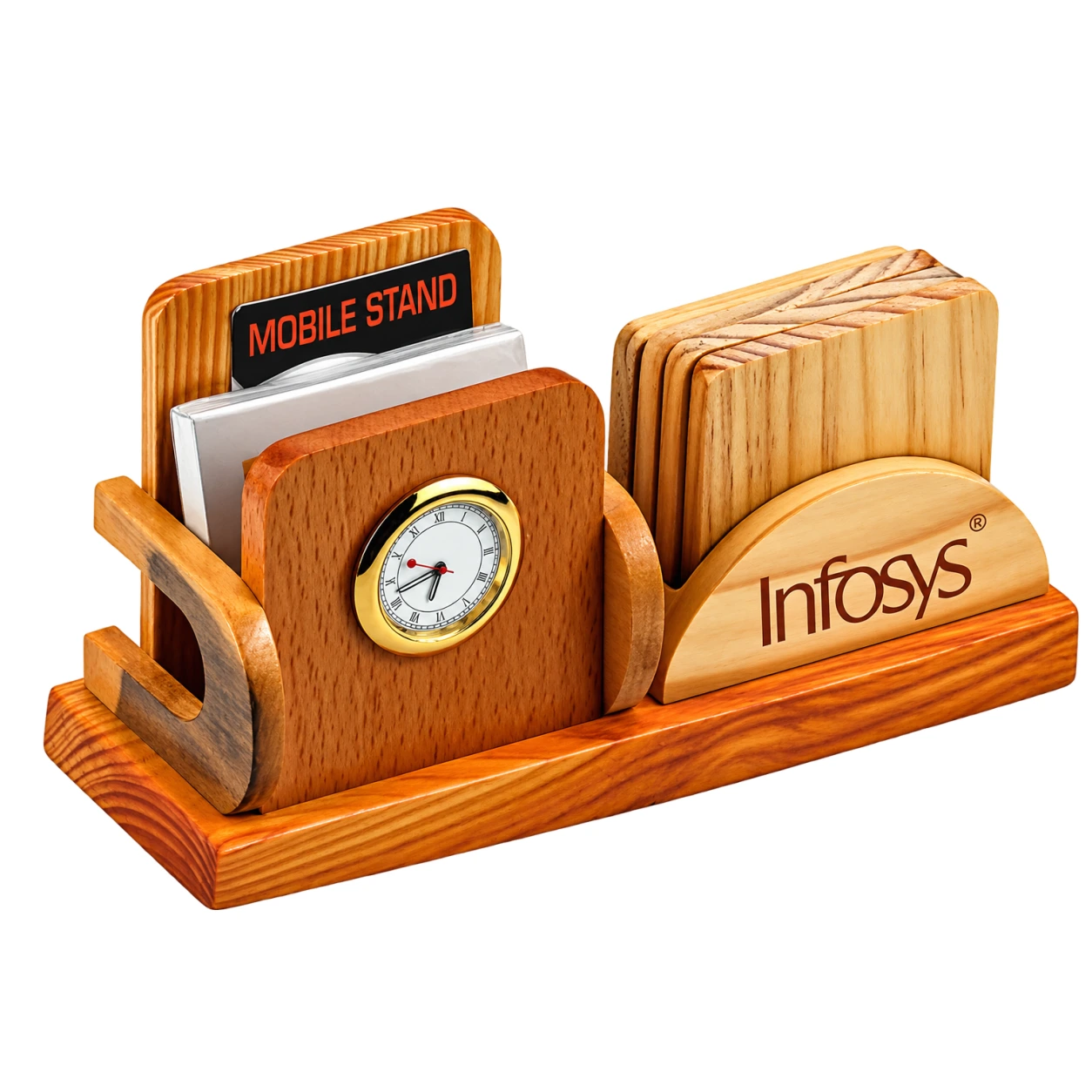 4202 Wooden Coaster & Mobile Stand With Clock — 4202